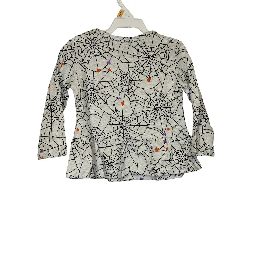Carters Kids 12m Halloween Spiderweb Peplum Long Sleeve Shirt Gray Orange Purple